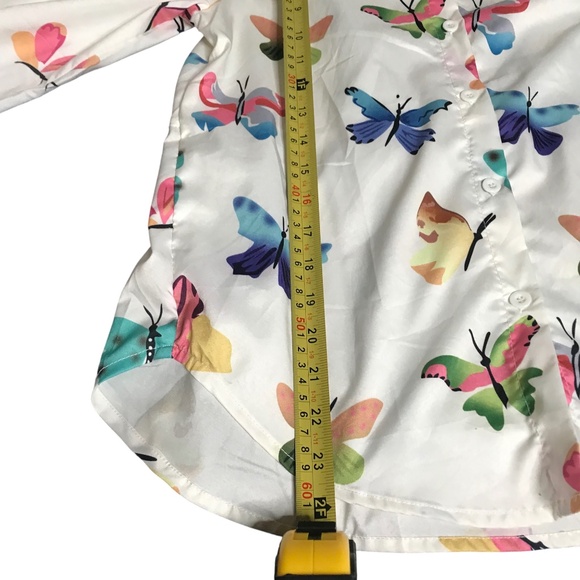 Butterfly Print Button Down Shirt | White Long Sleeve Blouse - Picture 4 of 10